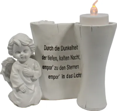 Produktbild von Grabschmuck Engel Teelichthalter Gedenkstein Deko Figur Skulptur Herz Grab Stein