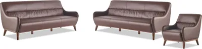 Produktbild von Sitzmöbel 3-Sitzer Sessel Braun Ledersofas Couch Lehnsessel Klassisch
