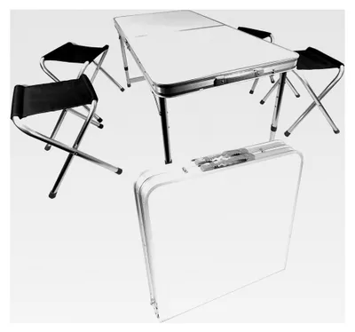 Produktbild von Campingtisch mit Stühlen, 5-teiliges Klapptisch-Set, höhenverstellbarer Esstisch, Picknicktisch 120 x 60 cm, platzsparender Koffertisch, leicht transportierbar