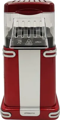 A red and silver retro-style popcorn maker.