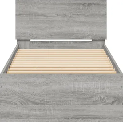Produktbild von vidaXL Bettgestell mit Kopfteil und LED-Leuchten Grau Sonoma 90x200 cm