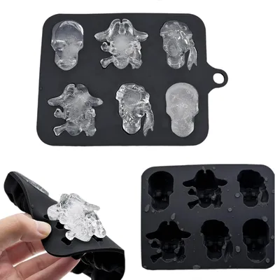 Produktbild von 3D Skull Eiswürfelform für Halloween - 6 Eiswürfel und Schädelform - Silikon Eiswürfelform für Whiskey Cocktails (schwarz)