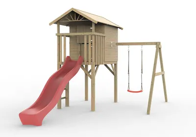Produktbild von Stelzenhaus Tree Hut KDI inkl. Einzelschaukel und Rutsche rot
