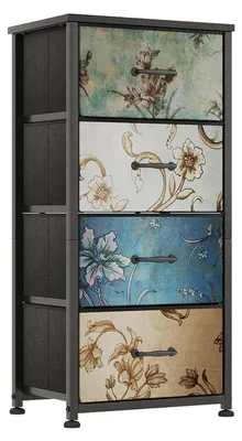 Image de Commode en tissu avec 4 tiroirs, dimensions 30x40x80 cm, motif floral