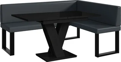 Produktbild von MEBLINI Eckbank für Esszimmer mit ausziehbarem Tisch - Küchenbank - Essecke - Sitzecke Küche - TONI - U-Beine 128x168x87cm Rechts - Dunkelgrau Kunstleder/M Schwarz Hochgl.