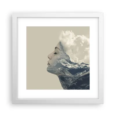 Produktbild von Gerahmtes Poster - Weißer Rahmen - Grafik Frau Berge - 30x30 cm - Wand Bild - Wanddeko - Wandbilder - Kunstposter - Wandposter - Bilderrahmen - Bilder - Kunstdruck - Wandbild - P2WAC30x30-4323