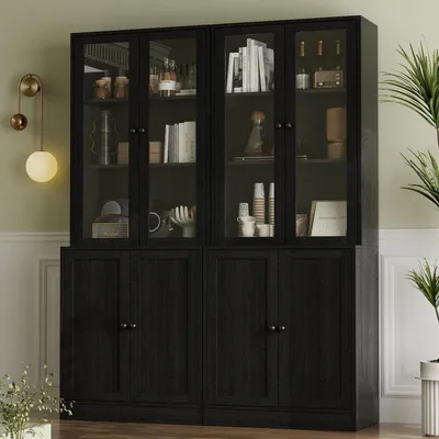 Produktbild von Bücherregal mit Glastüren 5-stöckig 180 cm Schwarz 2 Stück