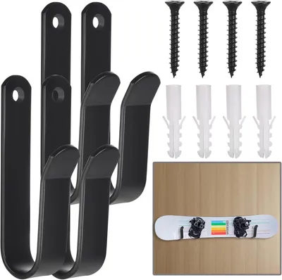 Produktbild von Snowboard-Wandhalterung – Set aus 2 Stück – horizontal – für Snowboard, Skateboard, Longboard und Surfbrett – schwarz