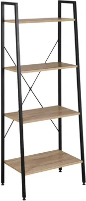 Produktbild von WOLTU Standregal Leiterregal Bücherregal mit 4 Ablagen, für Wohnzimmer, Schlafzimmer Hochregal, Schwarz + Hell Eiche, 60x35x148 cm