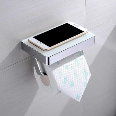 Produktbild von Toilettenpapierhalter mit Glasablage - rostfreier Stahl