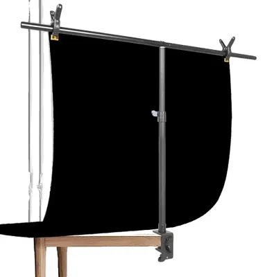 Produktbild von Hintergrundständer, verstellbar, aus Musselinmaterial, Schwarz mit Ständer, Schwarz mit Ständer