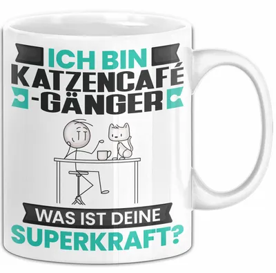 Produktbild von Katzencafégänger Tasse Geschenk für Katzencafégänger Geburtstag Lustiger Spruch Kaffee-Becher Was Ist Deine Superkraft (Weiß)