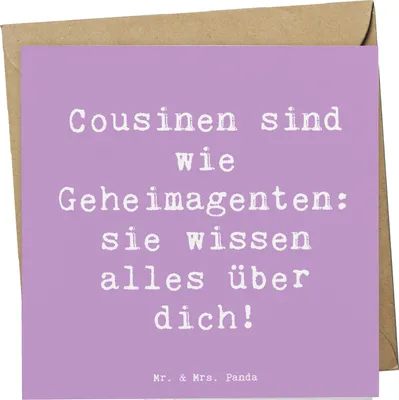Produktbild von Mr. & Mrs. Panda Glückwunschkarte Spruch Cousinen Geheimagenten - Lavendeltraum - Geschenk, beste Freundinnen, Liebe, Klappkarte, Verwandtschaft, Wissen, faltkarte