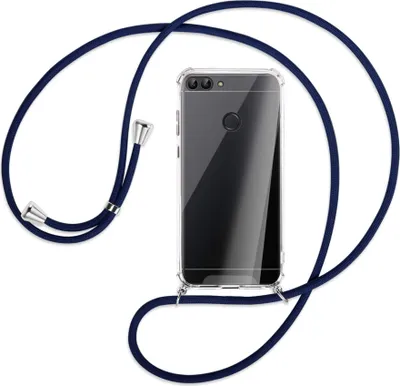 Produktbild von Handykette Backcover-Schutzhülle mit Band (Metall silberfarben) für Huawei P smart / Enjoy 7S - dunkelblau