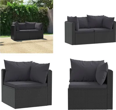 Produktbild von vidaXL 2 tlg. Garten Sofagarnitur mit Auflagen Poly Rattan Schwarz - Gartensofa - Gartensofas - Lounge - Loungen
