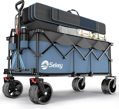 Produktbild von Sekey XXXL Bollerwagen Faltbar 300L 200KG Transportwagen Groß Handwagen, Blau und Grau