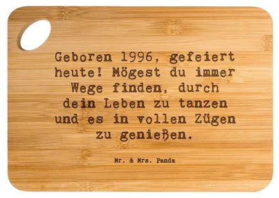 Produktbild von Mr. & Mrs. Panda Küchenbrett Spruch 1996 Geburtstag - Transparent - Geschenk, Happy Birthday, 25 Jahre, Glückwunsch, Geburtstagsgeschenk, Frühstücksbrettchen, Feier