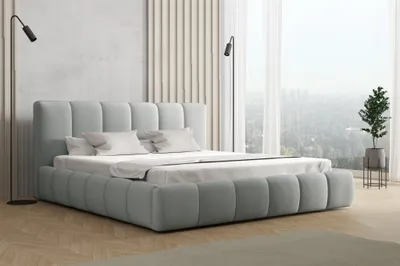 Produktbild von Polsterbett Doppelbett GIULIA Komplettset 160x200cm Stoff Magic Velvet Hellgrau