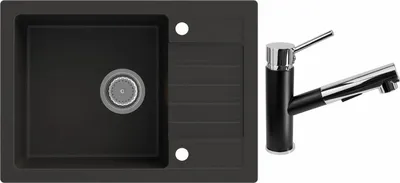 Produktbild von MIT ARMATUR - Rein Schwarz LINDBERGH® Granit Spüle "SIM44" + "1-Nero" Einbauspüle Küchenspüle Spülbecken