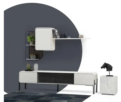 Produktbild von Wohnwand RTV Lowboard Regale Schrank TV Ständer Set Holz Modern Weiß
