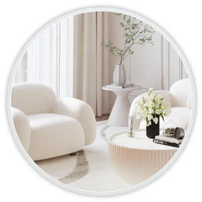 Immagine prodotto di Specchio da parete rotondo, diametro 40 cm, cornice in alluminio bianco, specchio per il trucco ad alta definizione, ideale per bagno o soggiorno