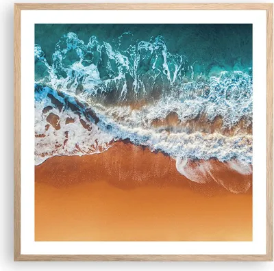 Produktbild von Gerahmtes Poster - Rahmen in heller Eiche - Sand Wasser Strand - 60x60 cm - Wand Bild - Wanddeko - Wandbilder - Kunstposter - Wandposter - Bilderrahmen - Bilder - Kunstdruck - P2NAC60x60-5021