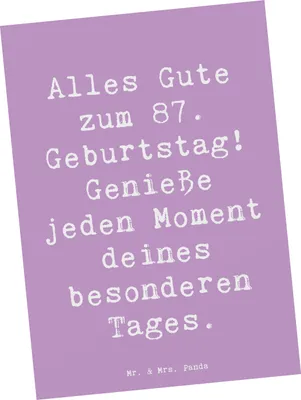 Produktbild von Mr. & Mrs. Panda einzelkarte Spruch 87. Geburtstag - Lavendeltraum - Geschenk, besondere Geschenke 87 Jahre, Alter, Ansichtskarte, Postkarte, wie feiern mit, Grußkarte