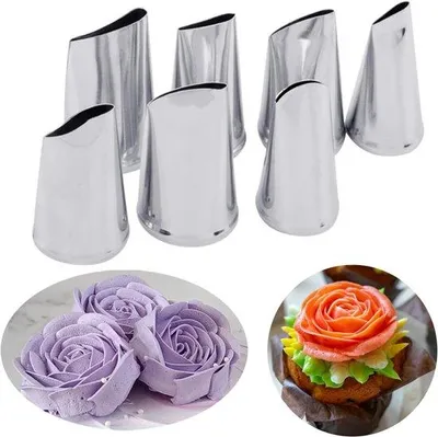 Produktbild von Kuchen-Set - 7 Stück Creme-Glasur-Rosenspritzmund Bäckereigerecht Fondant-Set