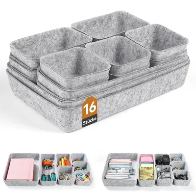 Schubladen-Organizer 16-teilig, hellgrau, 28x5x20 cm