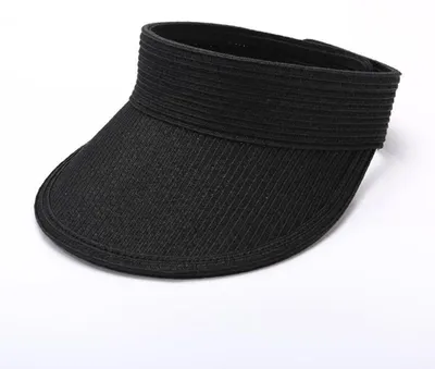 Produktbild von Damen-Sonnenhut, Sonnenvisier für Damen, rollbarer Strohhut, Sonnenvisierkappe mit breiter Krempe, UV-Schutz, Strandhut, Sommer-Sonnenhut ohne Oberteil, Strohvisier, faltbar, verstaubar, Reisekappe