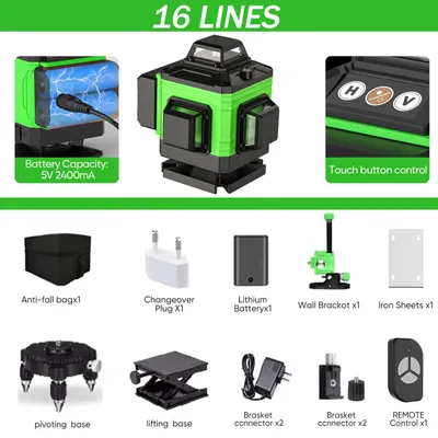 Immagine prodotto di Livella laser a croce - 4D - 16 linee - Autolivellante - 360° orizzontale e verticale - Raggio laser verde - Batteria inclusa