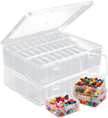Zdjęcie produktu dla Pudełko do sortowania koralików 22.5 x 17 x 6 cm, 60-elementowe, 2 szt., przezroczyste