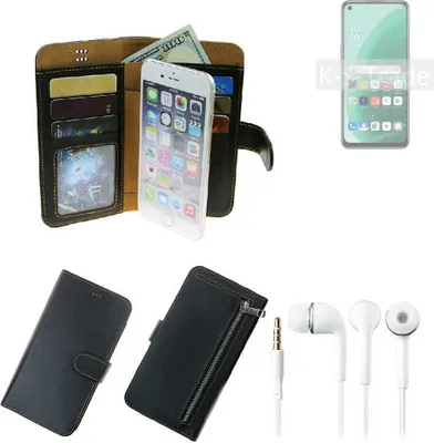 Produktbild von TOP SET Handy Hülle Schutz Hülle kompatibel mit Oppo A55s 5G  schwarz aus Kunstleder + Kopfhörer Smartphone Tasche vollwertige Geldbörse