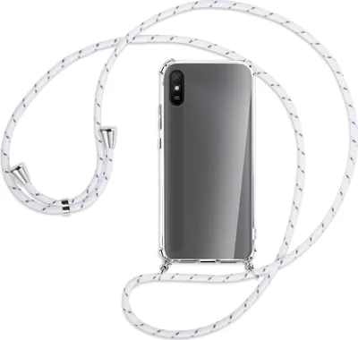 Produktbild von Handykette Backcover-Schutzhülle mit Band (Metall silberfarben) für Xiaomi Redmi 9A - weiß/grau