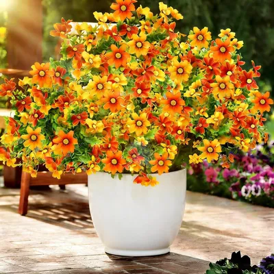 Immagine prodotto di Elzusha - Fiori artificiali da esterno - 4 confezioni di fiori artificiali arancioni, resistenti ai raggi UV, per decorazione
