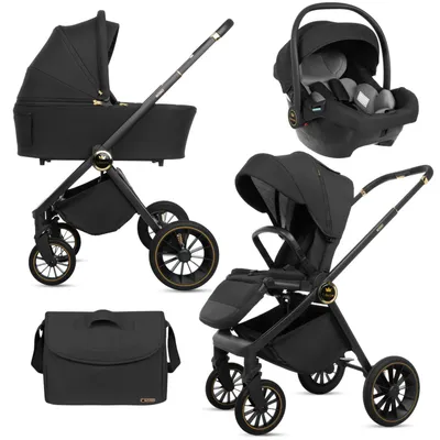 Zdjęcie produktu dla BabyLux® Wielofunkcyjny Wózek Dziecięcy 3w1 ROSSO, Kolor Czarny, Gondola, Spacerówka, Fotelik Samochodowy, Akcesoria, Lekki i Kompaktowy