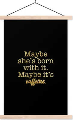 Produktbild von MuchoWow® Textilposter Zitate - Koffein - Gold - Schwarz 60x90 cm mit holzfarbenen Rahmen - Textil