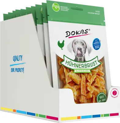 Produktbild von Dokas Hunde Snack Hühnerbrustfilet in Stückchen  |  10x70g