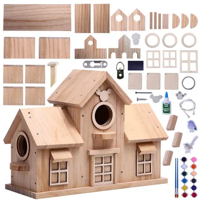 Immagine prodotto di Casetta per uccelli decorativa in legno di pino, con doppio ingresso e posatoi