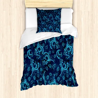 Produktbild von ABAKUHAUS Blau Mantele, Damast spornte Zusammenfassung, Milbensicher Allergiker geeignet mit Kissenbezügen, 135 cm x 200 cm - 80 x 80 cm, Indigo Aqua
