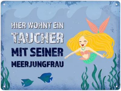 Produktbild von Hier wohnt ein Taucher - mit seiner Meerjungfrau Metallschild XXL Schild