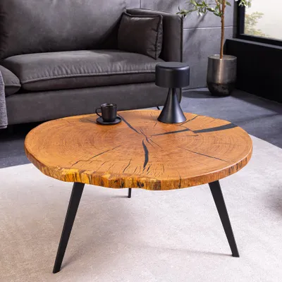 Produktbild von riess-ambiente Runder Couchtisch ARBOR 75cm natur schwarz Eiche Massivholz Metall Beistelltisch