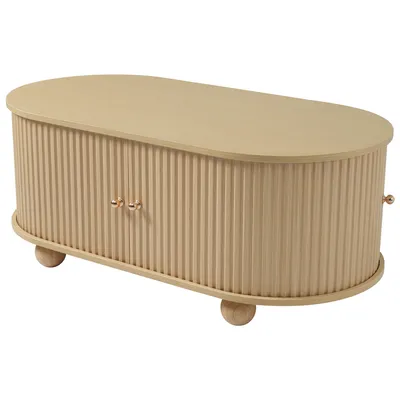 Produktbild von Merax Couchtisch 100x50x40 cm mit Rollschiebetüren, Wohnzimmertisch Bauhaus-Design mit Stauraum, MDF Holzoptik, modern & minimalistisch