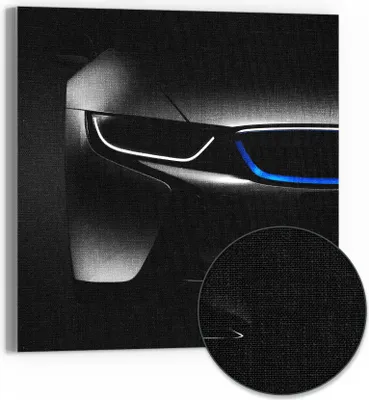 Produktbild von DEQORI Hybrid Leinwand Bild 50x50 cm 'BMW i8 Frontalaufnahme' Wandbild Glas flach modern
