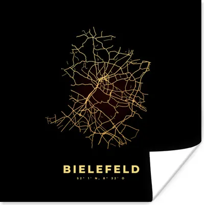 Produktbild von MuchoWow® Poster Bielefeld - Gold - Karte - Stadtplan 75x75 cm - Wand Dekoration