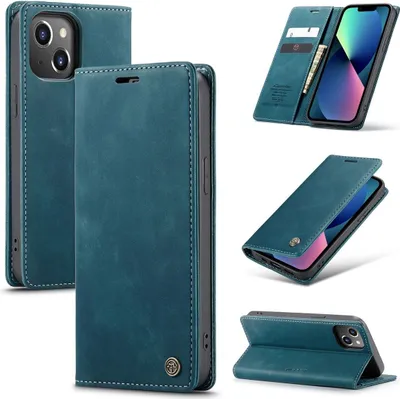 Produktbild von König Design Hülle kompatibel mit iPhone 14 Plus Kunstleder Handyhülle - Handy Case Blau