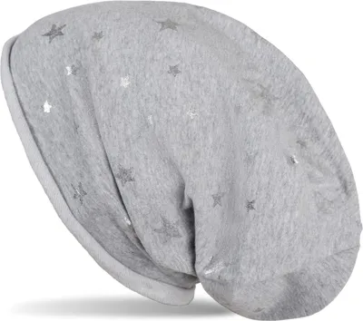 Produktbild von styleBREAKER Beanie Mütze mit all over Metallic Sterne Print mit Rollrand, Slouch Longbeanie, Glitzermütze, Damen 04024144