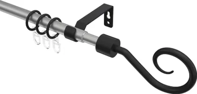 Produktbild von Interdeco Gardinenstange ausziehbar / Teleskop-Vorhangstange Silbergrau / Schwarz, Typ Hera Helix (Spirale), 16/13 mm Ø 1-läufig, 160-300 cm ausziehbar