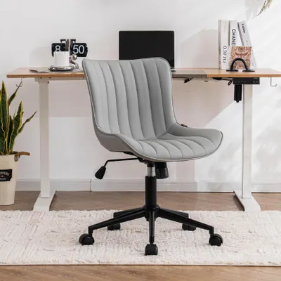 Bürostuhl ergonomisch, PU-Leder, höhenverstellbar, bis 136 kg, grau