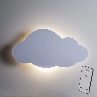Produktbild von Lights4fun Wolkenlampe Wandlampe mit Fernbedienung & Timer | LED Nachtlicht Kinderzimmer warmweiß | Batteriebetriebene Wandleuchte Wolke Deko für Baby- & Schlafzimmer | 45 x 12 cm Weiß